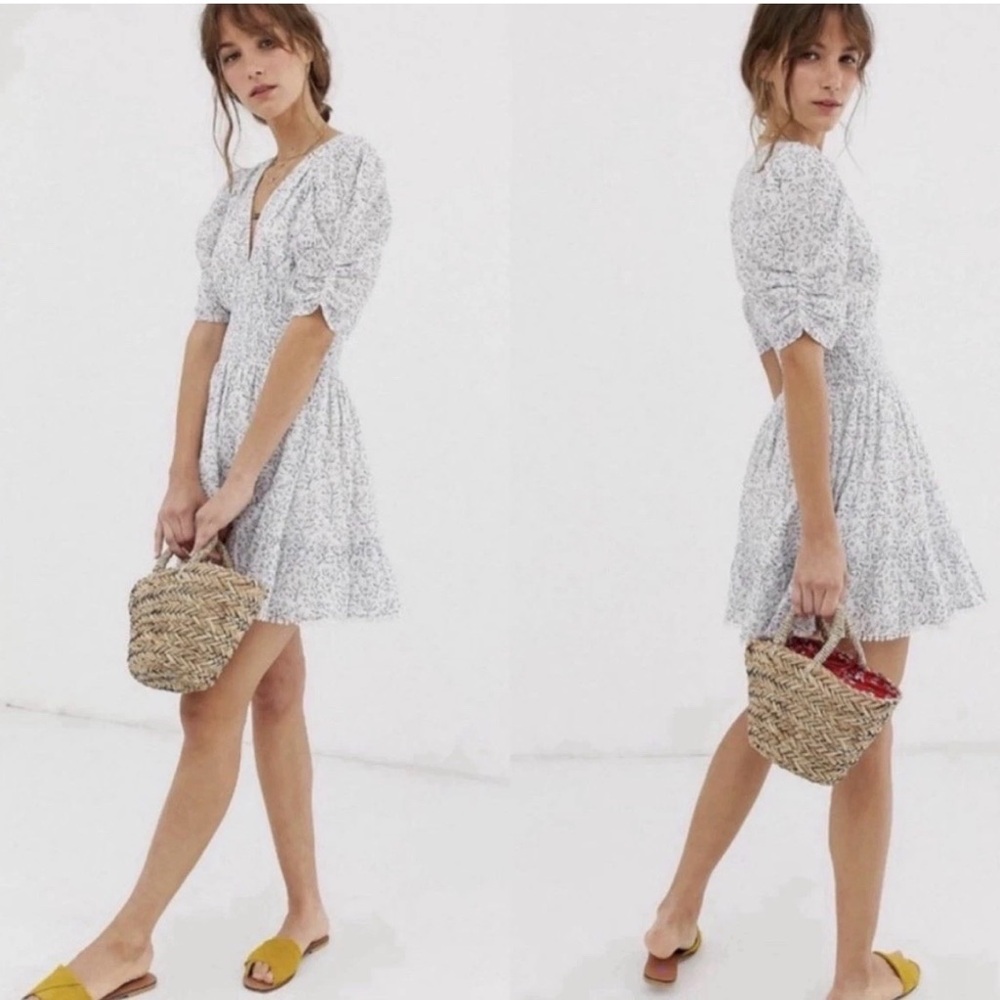 Cleobella Sadie Mini Dress Floral Ditzy Smocked Puff Sleeve MSRP $268 size Small